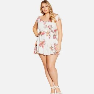City Chic White Floral Tie-Waist Romper